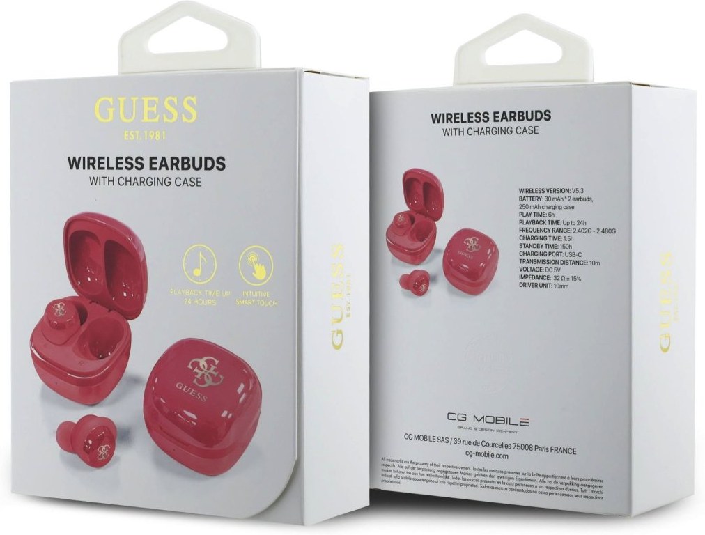CG Mobile Guess Auriculares TWS Con Bluetooth 5.4, Estuche Cargador Y Resistencia IPX5 (Negro)