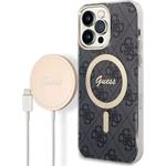 Guess 4G MagSafe kryt + bezdrôtová nabíjačka pre iPhone 14 Pro Max, čierny