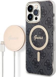 Guess 4G MagSafe kryt + bezdrôtová nabíjačka pre iPhone 14 Pro Max, čierny