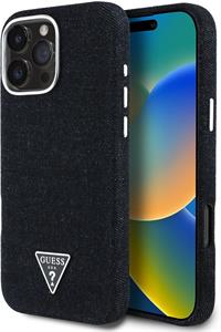Guess Denim Triangle Logo MagSafe kryt pre iPhone 16 Pro, čierny