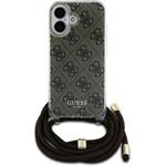 Guess IML 4G Printed Crossbody popruh + kryt pre iPhone 16, hnedý