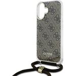 Guess IML 4G Printed Crossbody popruh + kryt pre iPhone 16, hnedý