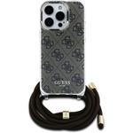 Guess IML 4G Printed Crossbody Popruh kryt pre iPhone 16 Pro, hnedý