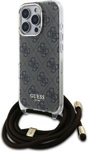 Guess IML 4G Printed Crossbody Popruh kryt pre iPhone 16 Pro, hnedý