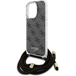 Guess IML 4G Printed Crossbody popruh + kryt pre iPhone 16 Pro Max, hnedý