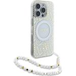 Guess IML Flowers Allover Strap MagSafe kryt pre iPhone 16 Pro Max, biely