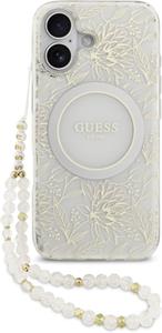 Guess IML Flowers Allover Strap MagSafe kryt pre iPhone 17, biely