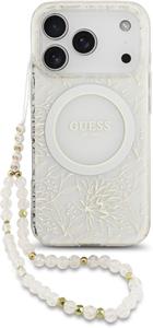 Guess IML Flowers Allover Strap MagSafe kryt pre iPhone 17 Pro, biely