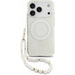Guess IML Flowers Allover Strap MagSafe kryt pre iPhone 18 Pro, biely