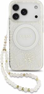 Guess IML Flowers Allover Strap MagSafe kryt pre iPhone 18 Pro, biely