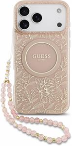 Guess IML Flowers Allover Strap MagSafe kryt pre iPhone 18 Pro Max, ružový