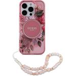 Guess IML Flowers Pearl Strap MagSafe kryt pre iPhone 15 Pro Max, ružový
