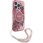 Guess IML Flowers Pearl Strap MagSafe kryt pre iPhone 15 Pro Max, ružový