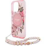 Guess IML Flowers Pearl Strap MagSafe kryt pre iPhone 15 Pro Max, ružový