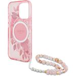 Guess IML Flowers Pearl Strap MagSafe kryt pre iPhone 15 Pro Max, ružový