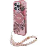 Guess IML Flowers Pearl Strap MagSafe kryt pre iPhone 15 Pro Max, ružový