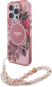 Guess IML Flowers Pearl Strap MagSafe kryt pre iPhone 15 Pro Max, ružový
