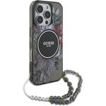 Guess IML Flowers Pearl Strap MagSafe kryt pre iPhone 16 Pro Max, čierny