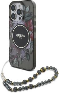 Guess IML Flowers Pearl Strap MagSafe kryt pre iPhone 16 Pro Max, čierny