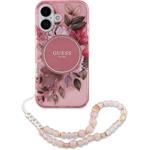 Guess IML Flowers Strap MagSafe kryt pre iPhone 16 Plus, ružový