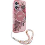 Guess IML Flowers Strap MagSafe kryt pre iPhone 16 Plus, ružový