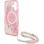 Guess IML Flowers Strap MagSafe kryt pre iPhone 16 Plus, ružový