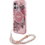 Guess IML Flowers Strap MagSafe kryt pre iPhone 16 Plus, ružový