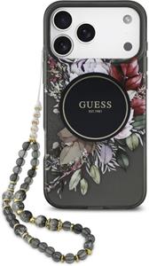 Guess IML Flowers Strap MagSafe kryt pre iPhone 17 Pro Max, čierny