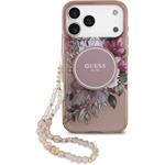 Guess IML Flowers Strap MagSafe kryt pre iPhone 17 Pro Max, ružový