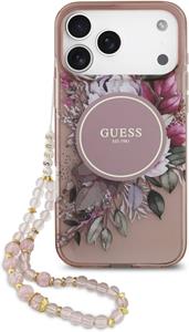 Guess IML Flowers Strap MagSafe kryt pre iPhone 17 Pro Max, ružový