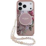 Guess IML Flowers Strap MagSafe kryt pre iPhone 17 Pro, ružový