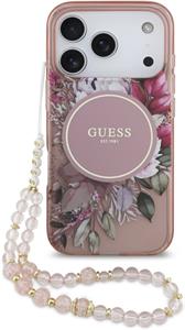 Guess IML Flowers Strap MagSafe kryt pre iPhone 17 Pro, ružový
