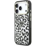 Guess IML Glitter Leopard Triangle Logo MagSafe kryt pre iPhone 18 Pro, čierny