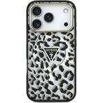 Guess IML Glitter Leopard Triangle Logo MagSafe kryt pre iPhone 18 Pro, čierny
