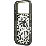 Guess IML Glitter Leopard Triangle Logo MagSafe kryt pre iPhone 18 Pro, čierny