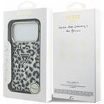 Guess IML Glitter Leopard Triangle Logo MagSafe kryt pre iPhone 18 Pro, čierny