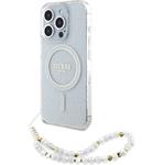 Guess IML Glitter Pearl Strap MagSafe kryt pre iPhone 15 Pro Max, transparentný
