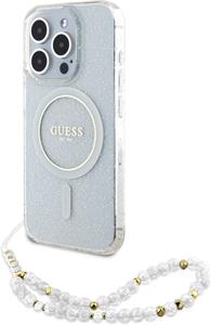 Guess IML Glitter Pearl Strap MagSafe kryt pre iPhone 15 Pro Max, transparentný