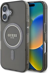 Guess IML Glitter Ring MagSafe kryt pre iPhone 16, čierny