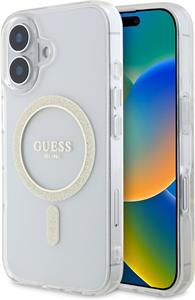 Guess IML Glitter Ring MagSafe kryt pre iPhone 16 Plus, transparentný