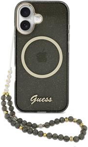 Guess IML Glitter Script Strap MagSafe kryt pre iPhone 17, čierny