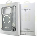 Guess IML Glitter Script Strap MagSafe kryt pre iPhone 17 Pro, čierny