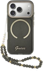 Guess IML Glitter Script Strap MagSafe kryt pre iPhone 17 Pro, čierny