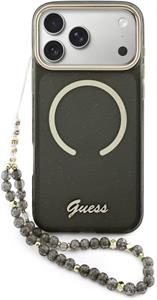 Guess IML Glitter Script Strap MagSafe kryt pre iPhone 17 Pro Max, čierny