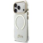 Guess IML Glitter Script Strap MagSafe kryt pre iPhone 17 Pro Max, transparentný