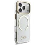 Guess IML Glitter Script Strap MagSafe kryt pre iPhone 17 Pro Max, transparentný