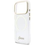 Guess IML Glitter Script Strap MagSafe kryt pre iPhone 17 Pro Max, transparentný