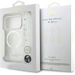Guess IML Glitter Script Strap MagSafe kryt pre iPhone 17 Pro, transparentný