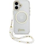Guess IML Glitter Script Strap MagSafe kryt pre iPhone 17, transparentný