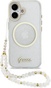 Guess IML Glitter Script Strap MagSafe kryt pre iPhone 17, transparentný